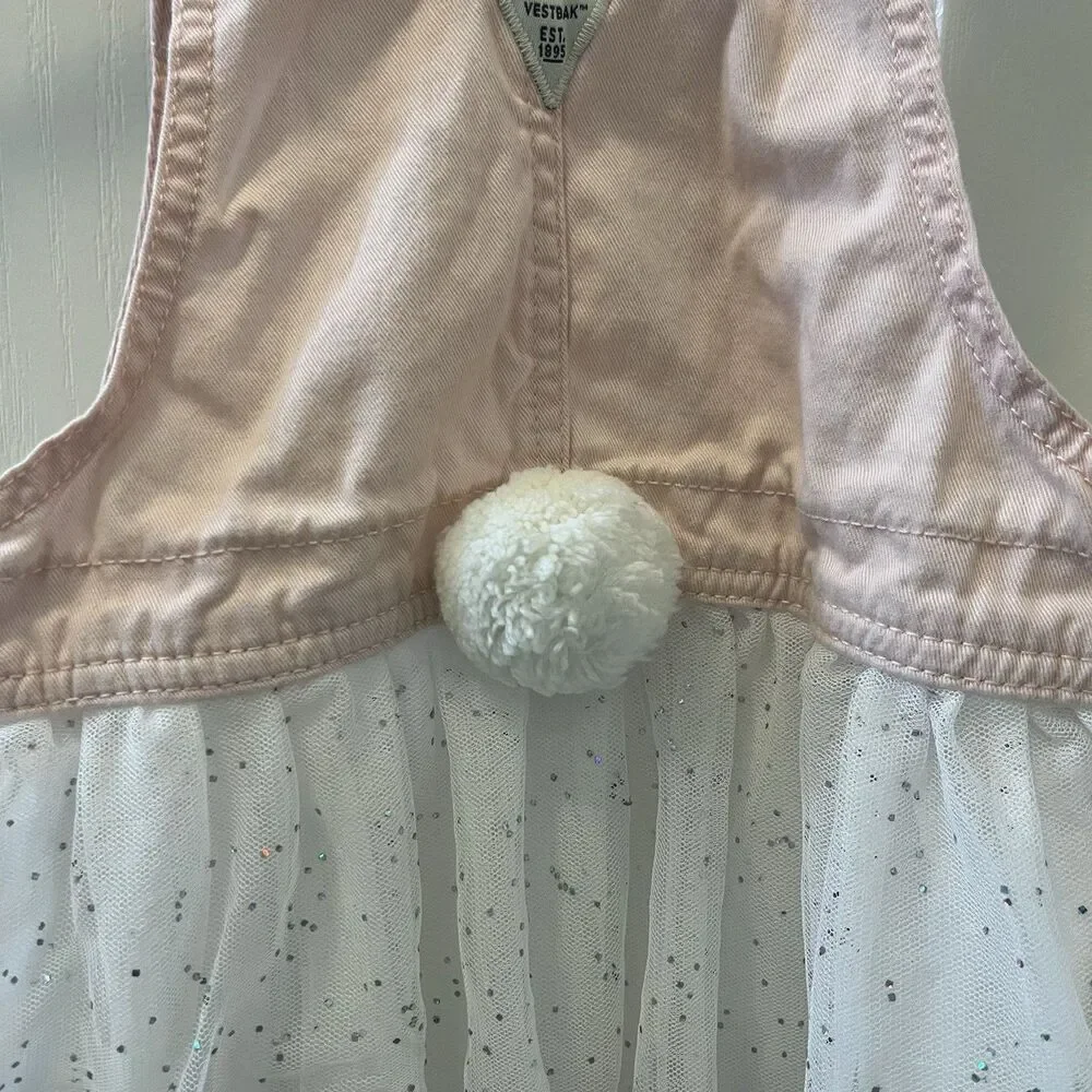 Oshkosh B'gosh Pink Overall Dress Bunny Rabbit White Tulle Girls Size 5T